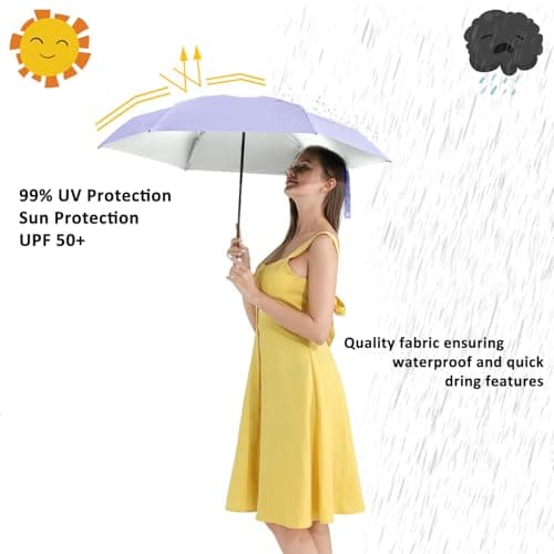 BAODINI Travel Mini Umbrella for Purse With Case-Small Compact UV Umbrella Protection Sun-Lightweight Tiny Pocket Umbrella UPF 50+ for Women Girls Men — view 2