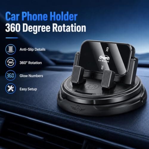 SUJAHHUJIQ Car Phone Holder 360 Degree Rotation, Dashboard Phone Mount with Adjustable Spring Clip, Adjustable Universal Car Phone Mount for Smartphones — view 3