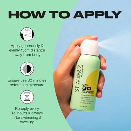 St Moriz Suncare SPF 30 Sunscreen Face Spray | UVA & UVB Invisible Protection SPF 30 Sun Protection Face Mist with Vitamin E | Wear Under or Over Makeup | Dermatologically Tested | Vegan | 100ml — view 4