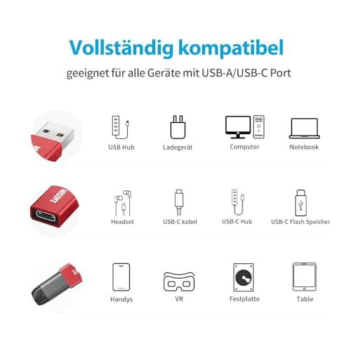 XAOSUN 10Gbps USB A to USB C Adapter, 3.2 USB to USB C Adaptor, Red 2-Pack — view 6