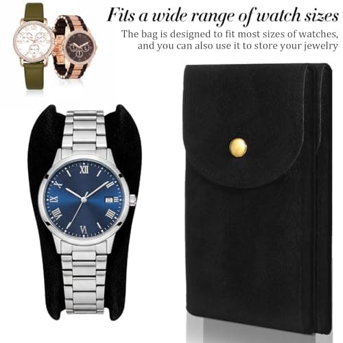 Elegaperma 2pcs Watch Pouch Velvet,Soft Watch Travel Pouch with Snap Button — view 5