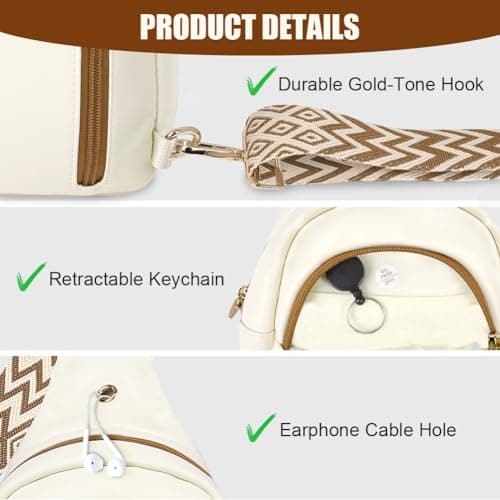 HOTUT Crossbody Bag for Women,Anti Theft Small Phone Shoulder Bag,Sling Belt Bag,with Anti-Theft Zipper Clips,Adjustable Strap,with Multiple Pockets,for Ladies Travel Shopping(white) — view 6