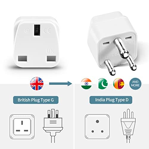 LUKELI 4 Pack UK to India Plug Adapter India Travel Adapter (White 4 Pack) — view 3