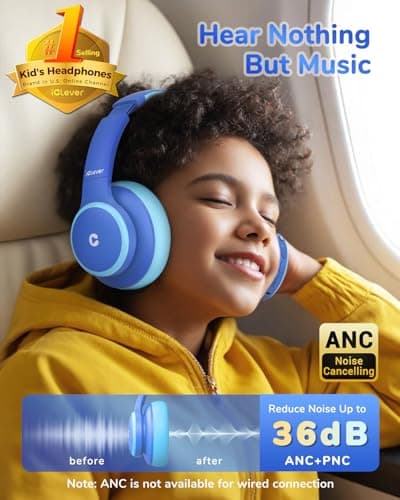 iClever BTH26 Active Noise Cancelling Headphones for Kids Airplane Travel — view 2