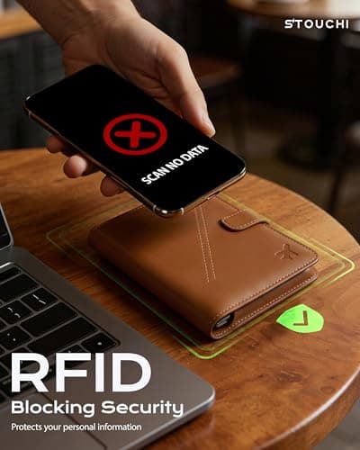 Stouchi Passport Holder Airtag Wallet, AirTag RFID High-Grade Vegan Leather Travel Wallet with Detachable Magnetic Card Case & Quick-Extract Strap (Brown) — view 3