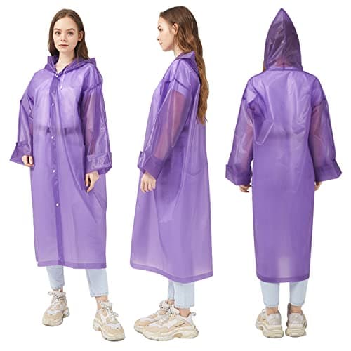 UPSEN Rain Ponchos for Adults, Reusable Raincoats for Women Men, 2 Pack Emergency Rain Jacket with Hood for Disney Outdoor, Purple — view 6