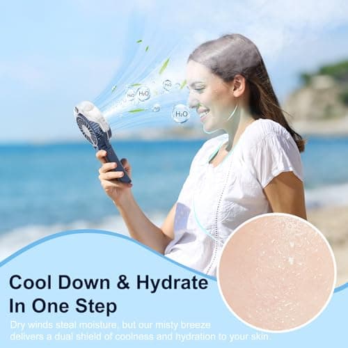 HandFan Upgraded Portable Handheld Misting Fan, Rechargeable Personal Mister Fan, Spray Water Mist Fans, Foldable Mini cooling Hand Fans for Summer Beach Travel Concerts, Gifts for Women(Royal Blue) — view 4