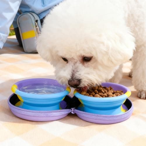 2-in-1 Collapsible Dog Bowl with Double Bowls, Portable Waterproof Pet Water Bowl for Food & Water, Silicone Pet Bowls for Small Medium Dogs Cats Outdoor Travel Walking Camping (Brown) — view 6