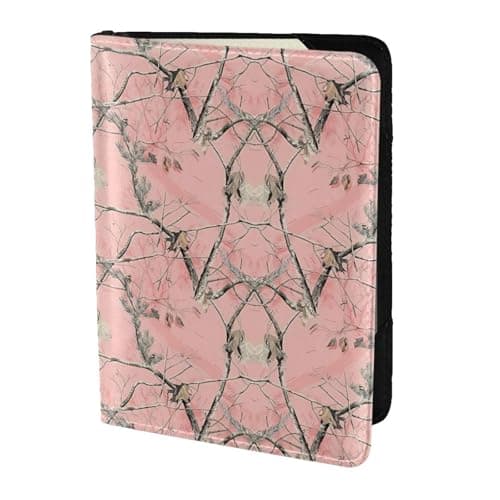 MDATT Pink Leaves Camo Printing Cowhide Travel Passport Wallet for Women Men Document Organizer Passports Holder for Travel
