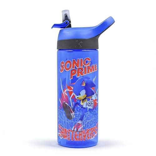 HOX SONIC PRIME Reusable BPA free Kids Atlantic Water Hydration Bottle with built in Carry Loop, Flip Up Spout and removeable straw - 600ml, Blue