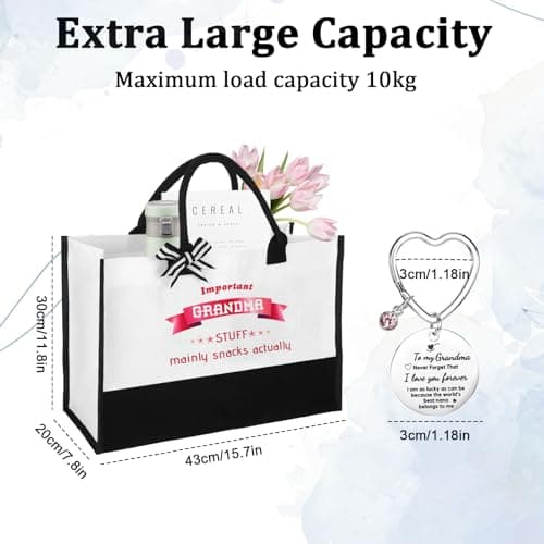 Gifts for Grandma, Canvas Tote Bag and Heart Keychain Set, Practical Grandma Gifts for Birthday Christmas Mothers Day, Thoughtful Shopping Bag Present from Grandchildren, Reusable Bag for Daily Use — view 3