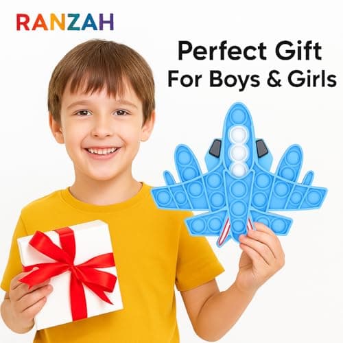 RANZAH Airplane Shape Pop Fidget Toy – Silicone Sensory Bubble Push Toy for Kids & Adults, Stress Relief, Anxiety & ADHD Calming Toy, Reusable Travel Toy (Blue Jet Design (Aeroplane) — view 3