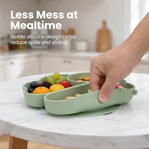 Bebamour Foldable Toddler Feeding Set with Silicone Plate, Fork & Spoon, BPA-Free Self Feeding Set for Toddlers 2-4 Years, Portable Travel Friendly Weaning Tableware, Dishwasher Safe (Beige) — view 5