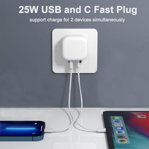 USB C Fast Charge Plug,3Pack Dual Port USB A and USBC Charger Plugs Adaptor UK Wall Charge for iPhone 17 Pro Max 16e 16 Plus Pro Max 15 14 13 12 11 SE Watch iPad Pro Mini Air,Type-C Ports Charging — view 6