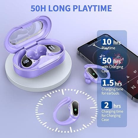 Wireless Earbuds, 2026 Bluetooth 5.4 Headphones Sport, 50Hrs HiFi Stereo Deep Bass Over-Ear buds with ENC Noise Cancelling Mic, IP7 Waterproof & LED Display Earphones with Earhooks for Workout/Running — view 6
