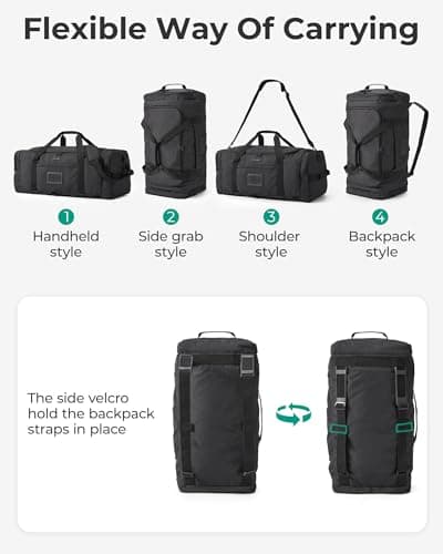 BAGSAMRT 60L Foldable Travel Duffle, Large Holdall Bag for Weekend Gym — view 4