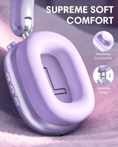Wentronic Y02 Active Noise Cancelling Headphones,60H Battery,5 EQ Music Modes,Hi-Res Audio,Deep Bass,Foldable Wireless Over Ear Bluetooth 5.4 Headset,Breathable Leather Earpads (Purple) — view 6