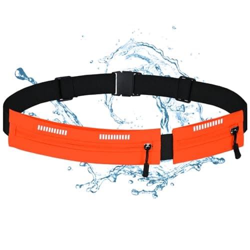 Running Belt Waist Bag, Orange, Dual Zip Pockets, Adjustable Elastic Strap with Reflective Strips (Orange) — view 2