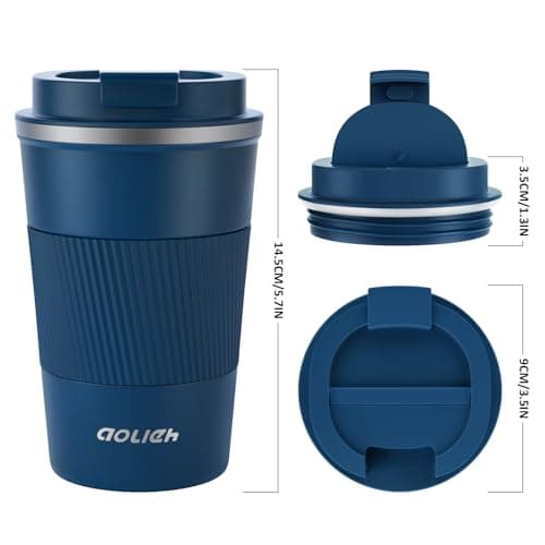 Aolieh Travel Mug 380 ml, Insulated Coffee Cup with Lid, Reusable Stainless Steel Thermal Cup for Coffee, Tea & Cold Drinks, Leak-Resistant Double-Walled Travel Mug, Navy Blue — view 5