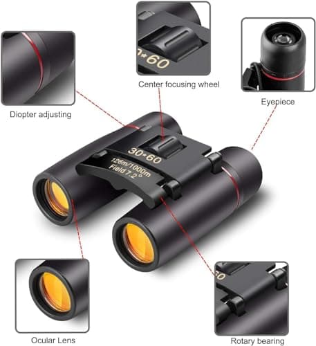 BWEISSTH Small Compact Binoculars for Adults Kids, 30x60 Mini Binocular for Traveling Sightseeing Birds Watching, Night Vision Binoculars for Concert Theater Opera,Lightweight Pocket Folding — view 5