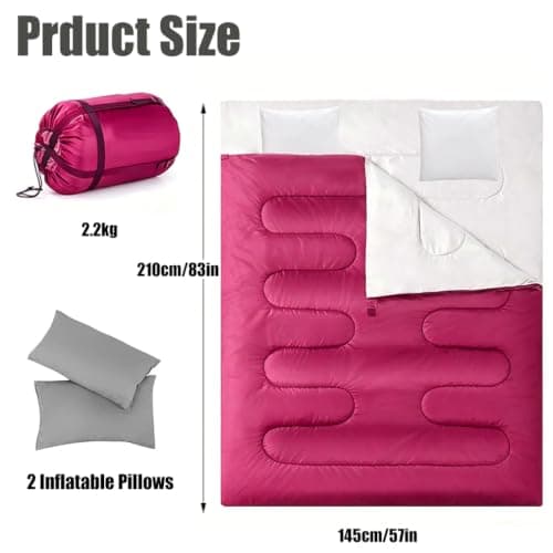 Double Sleeping Bag, Extra Large 3-4 Season Lightweight,Waterproof Indoor & Outdoor Use for Adults & Kids, Premium Sleeping bag for Hiking, Backpacking and Camping (Rose red) — view 2