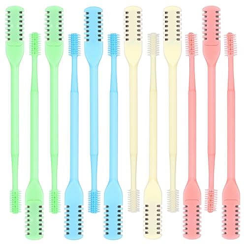 12 Pcs 2-in-1 Nasal Hair Trimmer Double Sided Nose Knife Nose Hair Cutter 360° Rotating Manual Nasal Hairs Cutter Portable Nostril Hairs Remover Tool Sticks Soft Cleaning Brush for Men Women Travel