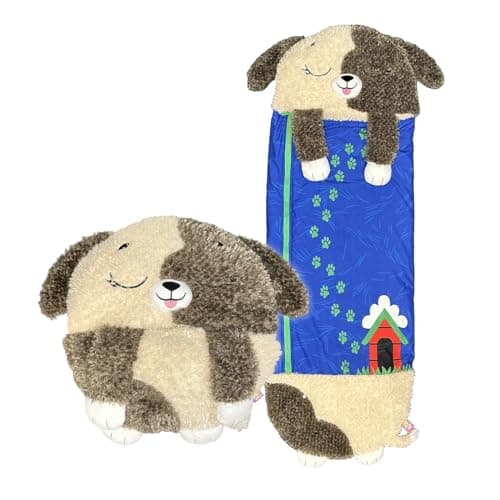 Happy Nappers Kids Sleeping Bag - Brown Dog Medium Size - Suitable for Children Aged 3 to 6 Years - Plush Toy, Comfy Sleeping Bag & Fluffy Pillow All in One