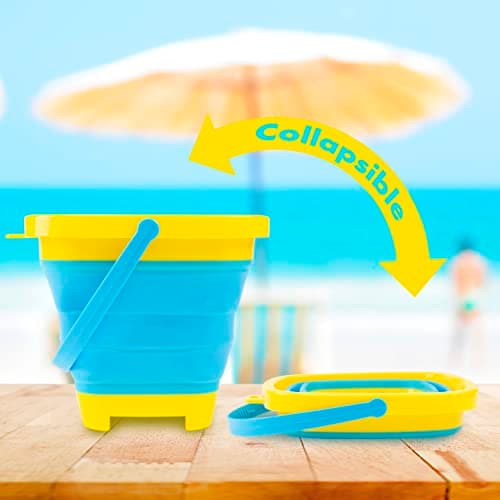 abeec Foldable Beach Bucket and Spade Set for Kids | 5 Piece Collapsible Sand Bucket with Spade, Rake and 2 Moulds | Travel Beach Toys, Holiday Essentials for Children Ages 3+ — view 6