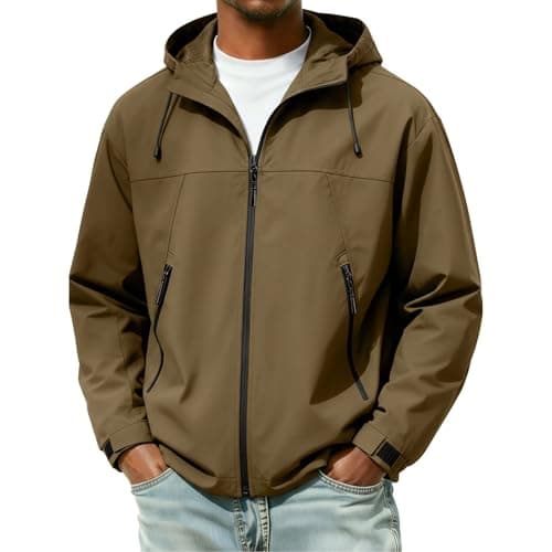 Anbiryeik Waterproof Jackets Mens Windproof Hooded Raincoat Lightweight Packable Softshell Jacket Fast Dry Breathable Summer Windbreaker Pullover Top for Running Cycling Climbing Walking Coffee 3XL
