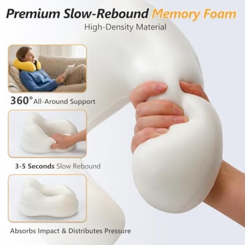 Memory Foam Comfort Travel Pillow for Airplane & Car，Adjustable Neck Pillow, Neck and Head Support Cushion with Ear Plugs, Eye Mask, Carry Bag, Compact Travel Essentials Gift for Adults (Black) — view 4