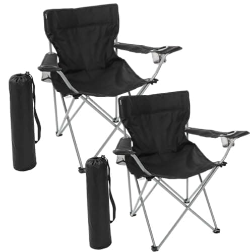 I LOVE FANCY DRESS Black Folding Camping Chairs with Cup Holder - Pack of 2 - Lightweight Outdoor Chairs with Carry Bag for Fishing, Festivals, Camping Trips, Picnics & Summer Activities