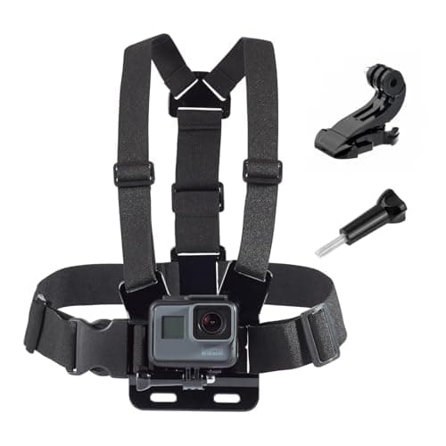 micros2u Action Camera Adjustable Chest Strap Harness Mount with J Hook Adapter. Compatible with Gopro Hero 13 12 11 10 9 8 7 6 5 4 3 / DJI, AKASO, Apeman, Apexcam & Most Action Cameras