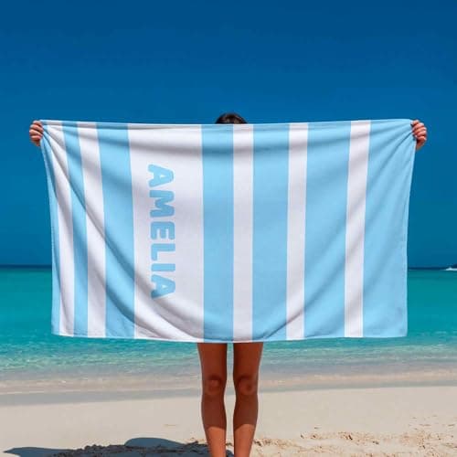 Print Maniacs Personalised Beach Towel Microfibre with Name Quick Dry Lightweight Stripe Design Large Travel Sand Free Holiday Pool Gym Spa Towels Custom Gift for Him Her — view 5