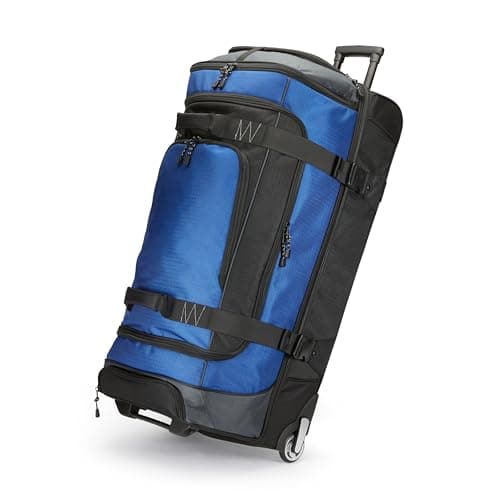 Amazon Basics Rolling Travel Duffel Bag, 137L, Lightweight and Durable Trolley in Ripstop Fabric, Large Capacity with Telescopic Handle, Ideal for Travel, Work, and Leisure, Blue