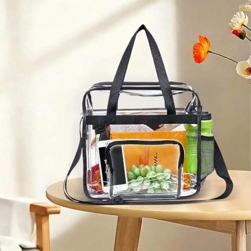 Megcdtr Clear Tote Bag with Zipper and Adjustable Shoulder Strap(Black) — view 3