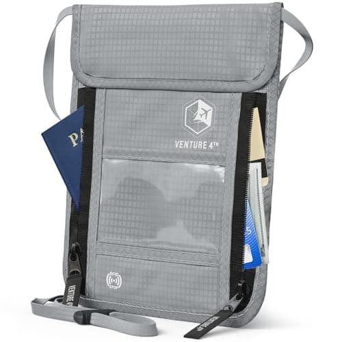 VENTURE 4TH Passport Holder Neck Pouch with RFID Blocking The # 1 Travel Wallet (Silver)