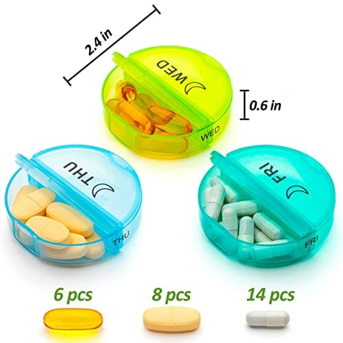 Weekly Pill Organiser 2 Times A Day, Pill Box 7 Day with Zipper Neoprene Case for Travel, Round Medicine Organiser, Tablet Organiser for Vitamin Fish Oils Supplement (Leopard) — view 2