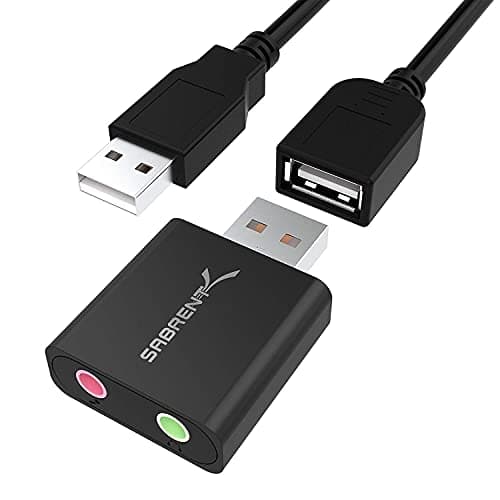 Sabrent Aluminum USB External Stereo Sound Adapter for Windows and Mac. Plug and play No drivers Needed [Black] (AU-EMCB)