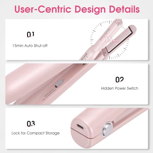Cordless Hair Straightener Travel for Short Hair, Pink — view 4