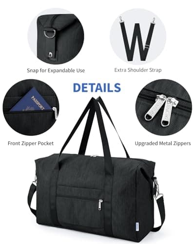 Narwey for Ryanair Cabin Bags 40X30X20 Underseat New Ryanair Small Foldable Travel Duffel Hospital Weekend Bag for Women Ryan Air Carry on Luggage Holdall Tote for Men 20L (Black) — view 4