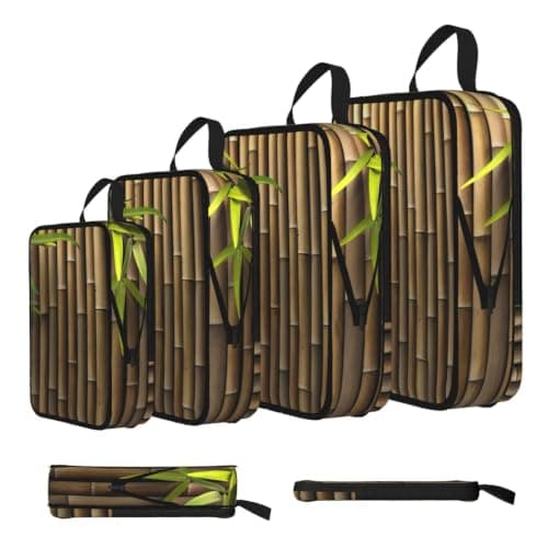 Spring Bamboo Print Compression Packing Cubes Lightweight Suitcase Organiser Bags For Holiday Business Trip