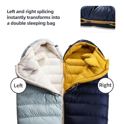 QEZER Down Sleeping Bag, XL Lightweight Sleeping Bag [1000g] for Adults and Teens Camping, Hiking,Backpacking Outdoor with 620FP Duck Down 4 Season (Darkblue, 1000g down) — view 5