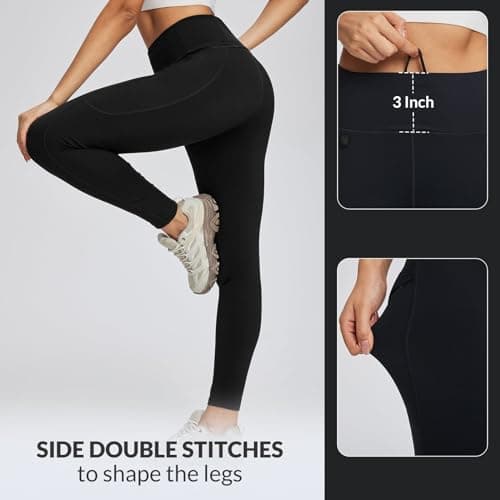 baleaf Hiking Walking Leggings for Women with Zip Pockets Outdoor Cargo Pants High Waist Quick Dry Black M — view 5