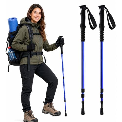 ALAYSTAR 1 Pair Telescopic Hiking Poles Adjustable 65-135cm Aluminium Alloy Walking Sticks with PVC Grip Handles, Wrist Straps, Mud Baskets and Antishock System for Hiking, Trekking and Walking