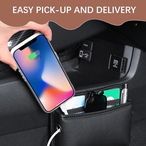 Napa Leather Car Side Pocket Organizer, Universal Front Seat Console Pocket, Car Gap Filler Storage Box for Phone Keys Coins Glasses (Black) — view 5