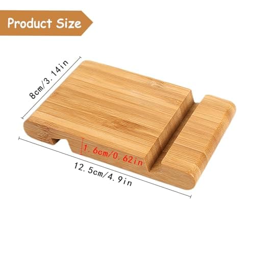 wellrun Portable Bamboo Mobile Phone Stand for Desktop,Double Groove Natural Wooden Tablet Holder,Desk Cell Phone Stand for iPad,All Smartphones — view 2