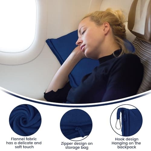 Caffney 2 in 1 Travel Blanket and Pillow, Soft Warm Flannel Airplane Blanket with Storage Bag & Backpack Clip, Compact Foldable Blanket for Long Flights, Train, Car, Office, Camping (Tibetan green) — view 3