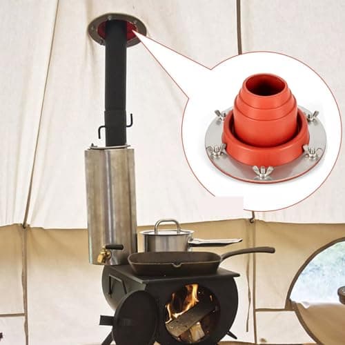 ACESOME Tent Flashing Kit, Heat Resistant Tent stove Jack Kit, with Silicone Pipe Resistant +Stainless Steel Base, Tent Chimney Anti-scalding Cover, Camping Accessories for Wood Burner Traveller Stove — view 4