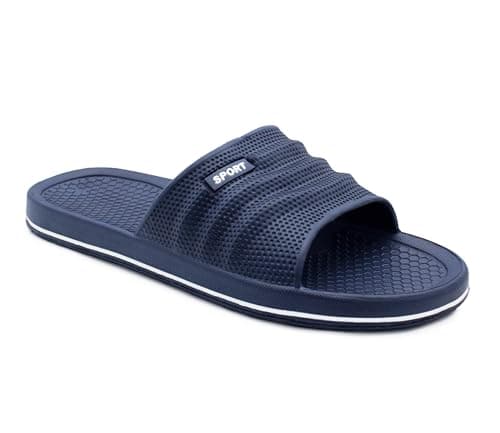 IMTY Mens Sliders EVA Slippers Pool Slide Lightweight Bathroom Shower Beach Flip Flops Sports Leisure Sandals (Navy, UK Footwear Size System, Adult, Men, Numeric, Medium, 7)