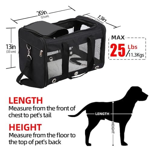 Soft Sided Foldable Cat/Dog/Pet Carrier Bag, Portable Puppy/Pets Travel Carriers For Cats/Dogs With Shoulder Strap & Removable Mat, Durable Cat Basket of 25 lbs - Black, L — view 2